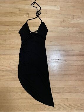 SNDYS. Stretchy Black Halter Asymmetric Length Slip Dress - Size 4